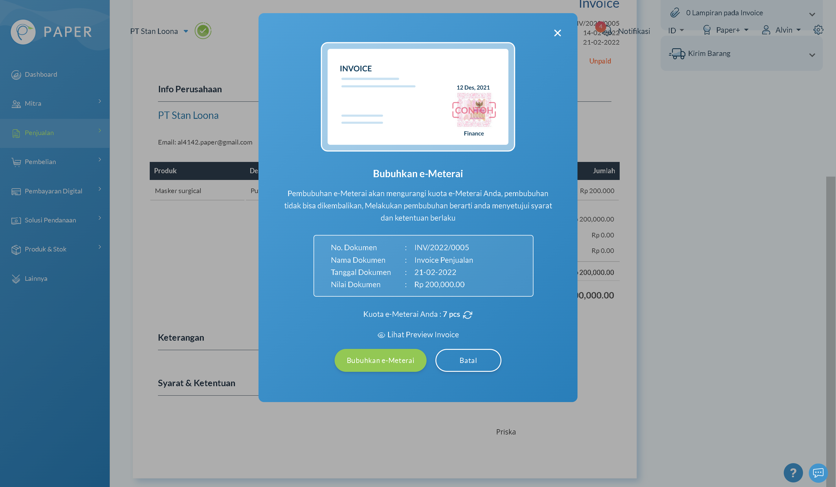 Cara Membubuhkan E Meterai Di Invoice Penjualan Paper Id Support Help